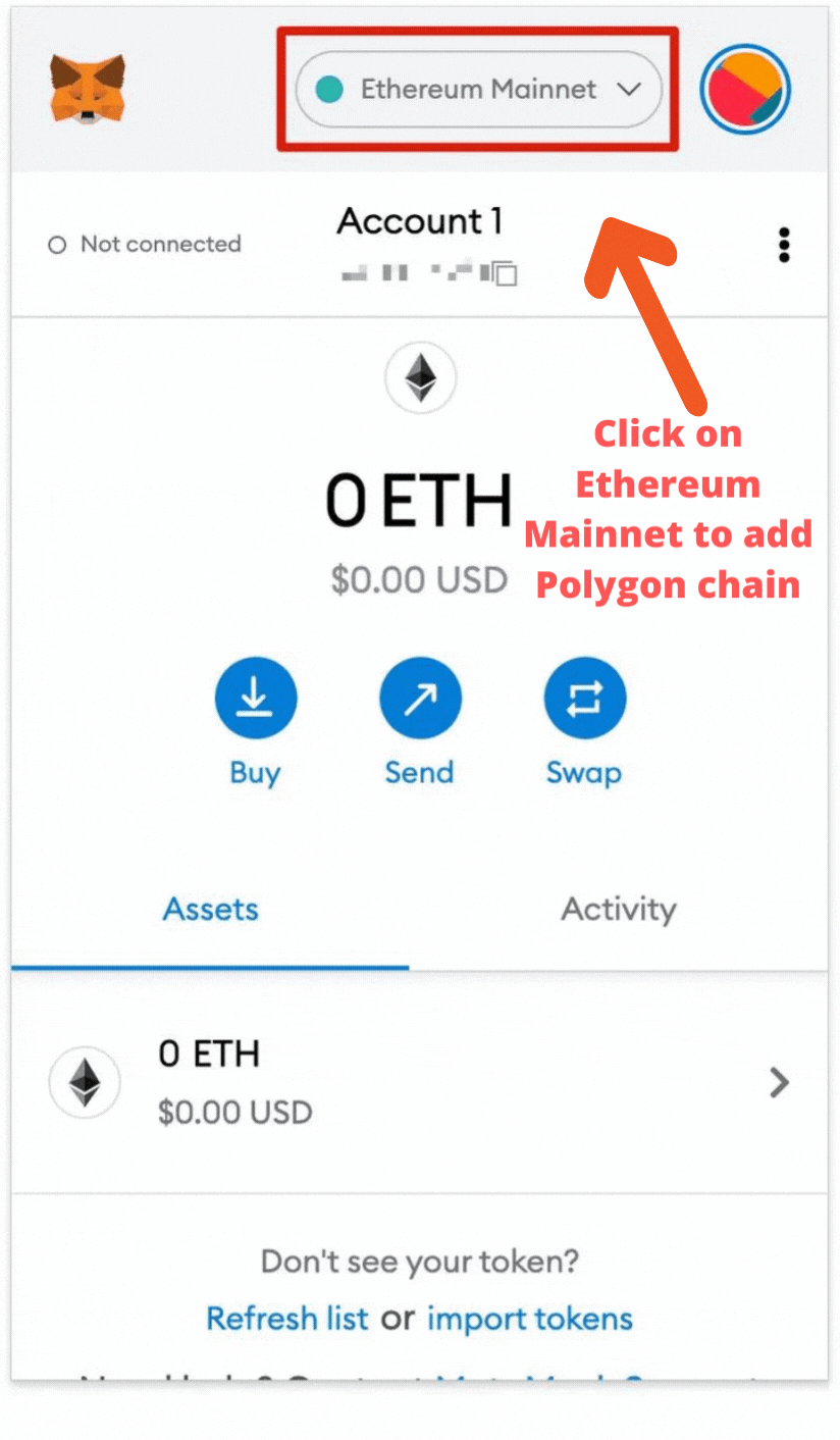 Click on Ethereum Mainnet to add the Polygon chain